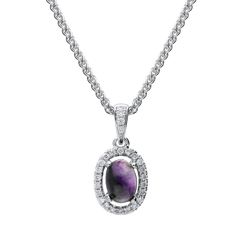 18ct White Gold Blue John 0.08ct Diamond Oval Necklace