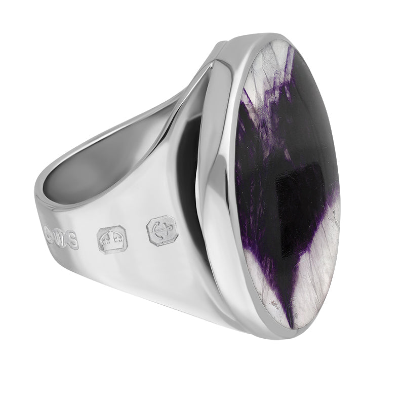 18ct White Gold Blue John King's Coronation Hallmark Medium Round Ring - Y
