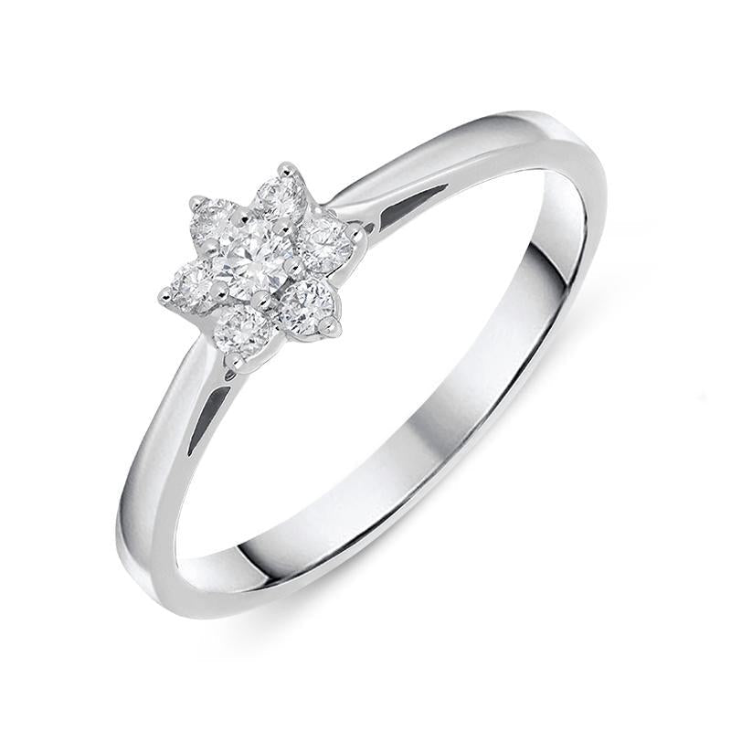 18ct White Gold 0.20cts Diamond Brilliant Cut Cluster Flower Ring - Option1 Value White Gold