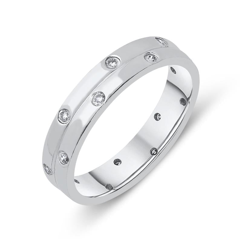 18ct White Gold 0.16ct Diamond 4mm Double Row Wedding Ring D - M 1/2
