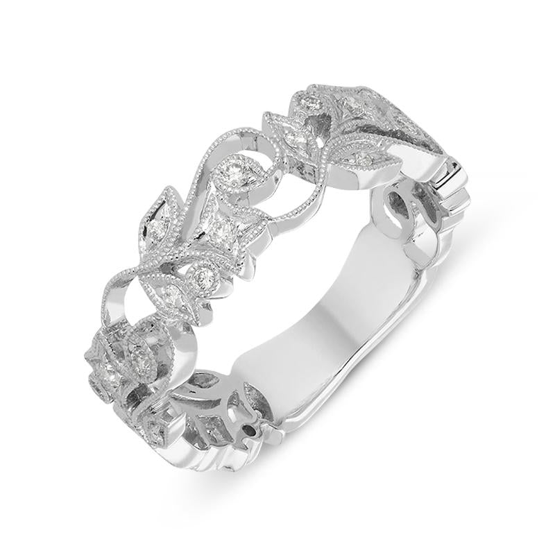18ct White Gold 0.23ct Diamond Entwined Floral Ring - Option1 Value White Gold