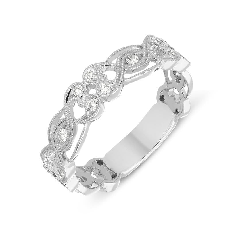 18ct White Gold 0.23ct Diamond Entwined Heart Ring - Option1 Value White Gold
