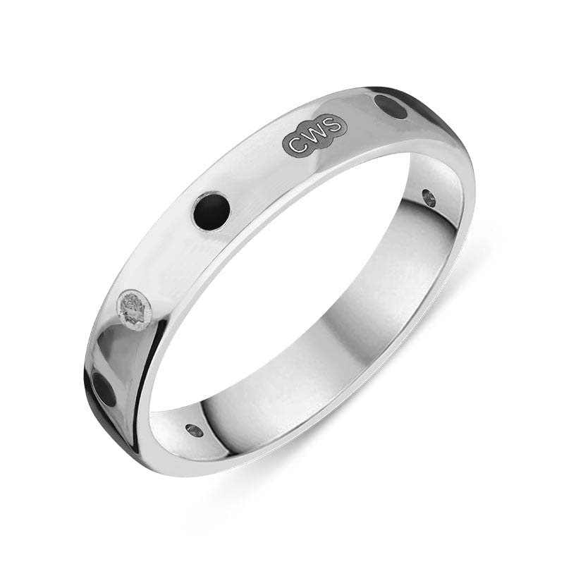 18ct White Gold Whitby Jet King's Coronation Hallmark 4mm Ring - U