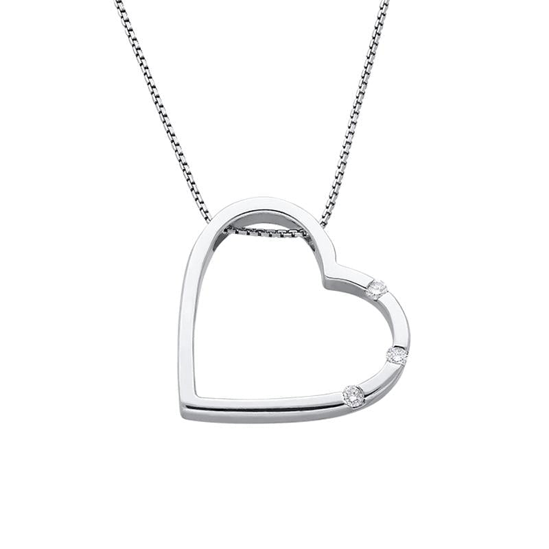 18ct White Gold Diamond Open Heart Necklace - Option1 Value White Gold