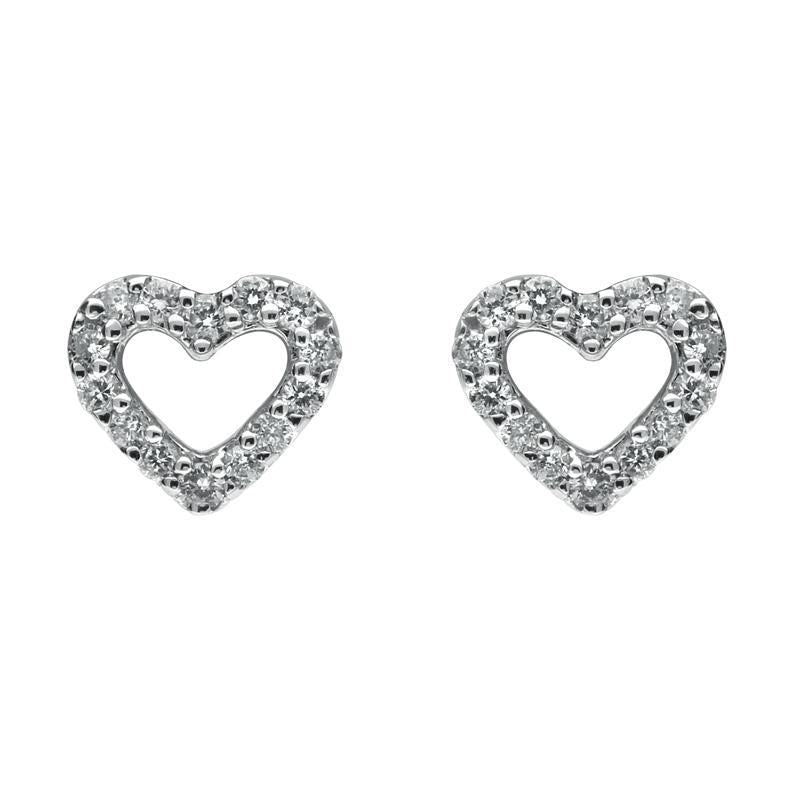18ct White Gold 0.22ct Diamond Open Heart Stud Earrings - White Gold