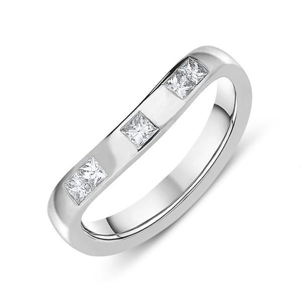 18ct White Gold Diamond Princess Cut Wishbone Wedding Ring - M