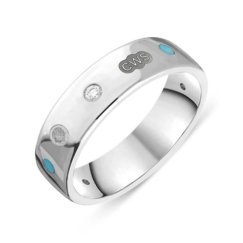 18ct White Gold 0.09ct Diamond Turquoise King's Coronation Hallmark 6mm Ring - M