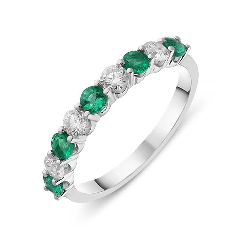 18ct White Gold Emerald and Diamond Half Eternity Ring - White Gold