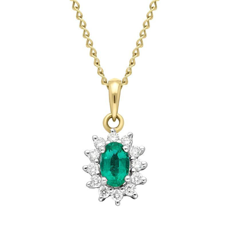 18ct White Gold Emerald and Diamond Cluster Necklace - White Gold
