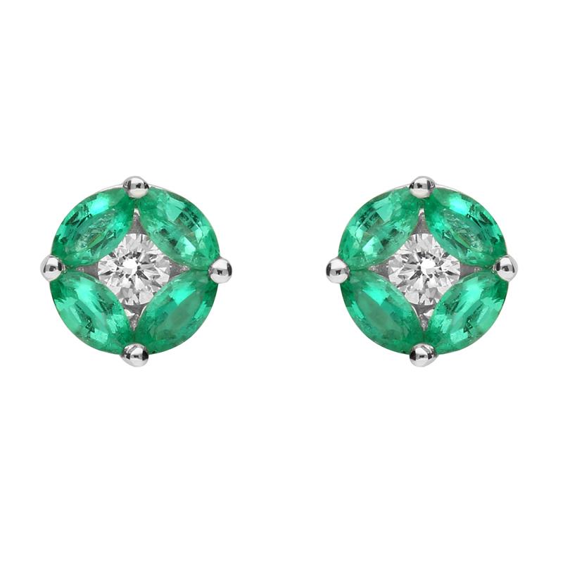 18ct White Gold Emerald and Diamond Stud Earrings
