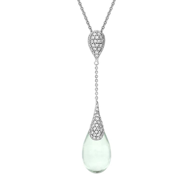 18ct White Gold Green Amethyst Diamond Pear Drop Necklace - Option1 Value White Gold