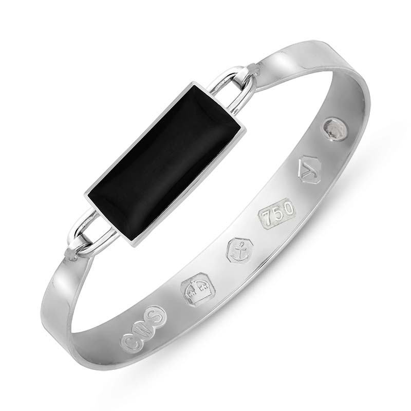 18ct White Gold Whitby Jet King's Coronation Hallmark Wide Oblong Bangle