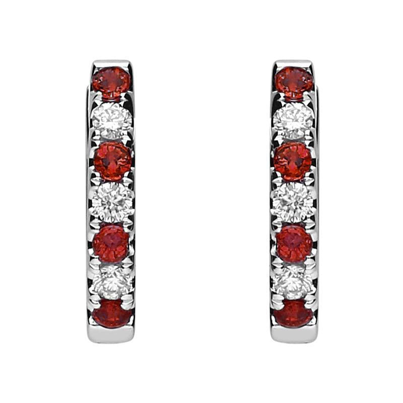 18ct White Gold Ruby and Diamond Huggie Hoop Earrings - Option1 Value White Gold