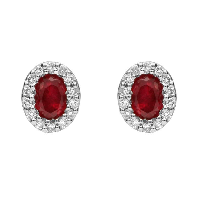 18ct White Gold Ruby and Diamond Oval Stud Earrings