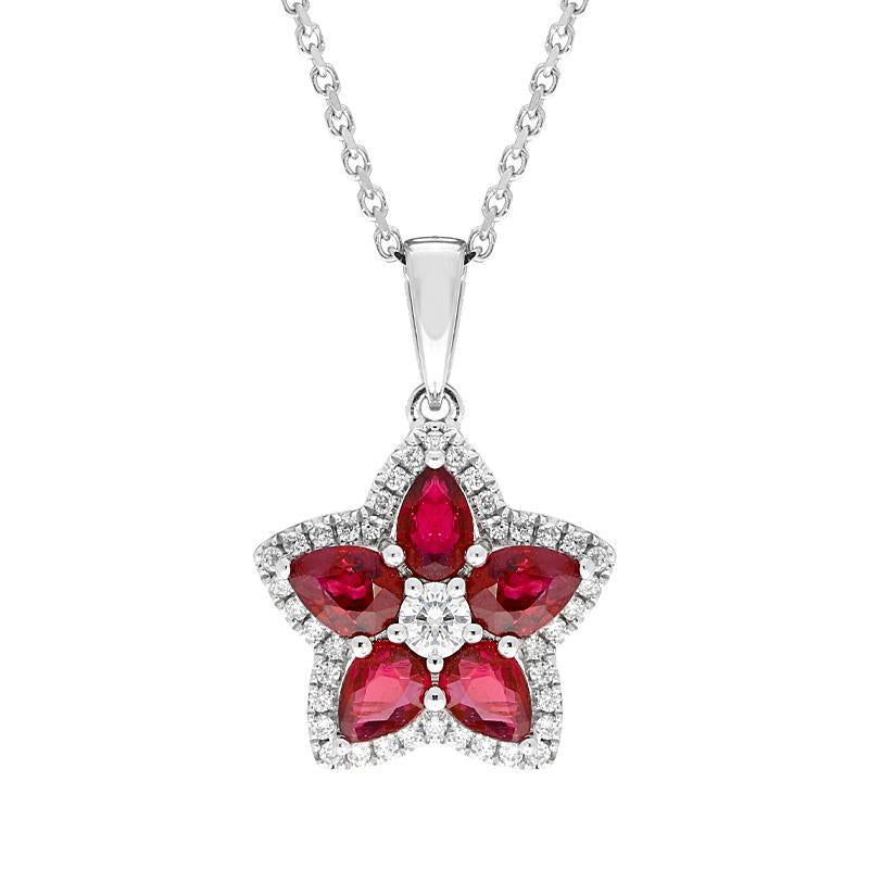18ct White Gold Ruby and Diamond Star Necklace