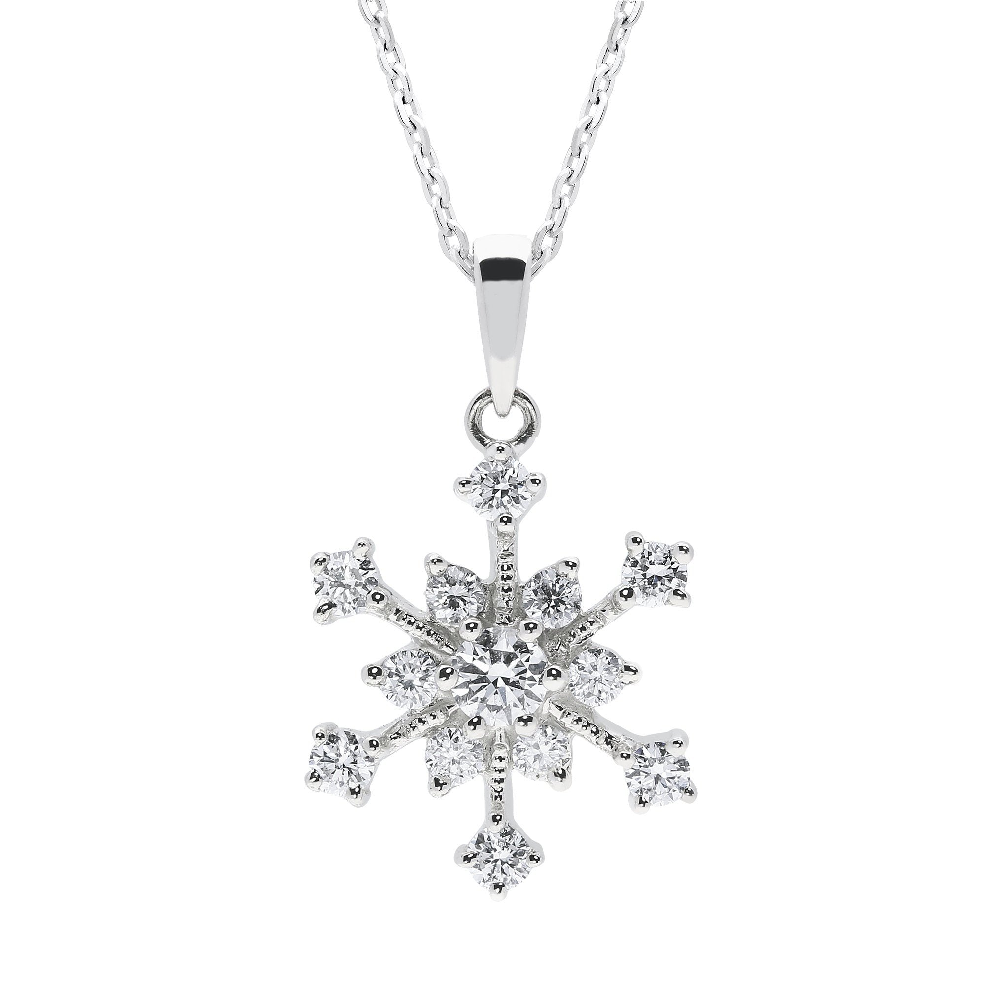 18ct White Gold 0.34ct Diamond Snowflake Necklace - Option1 Value White Gold