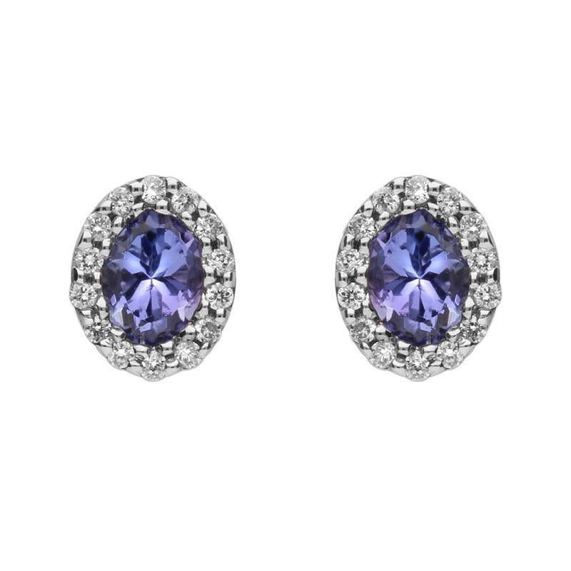 18ct White Gold Tanzanite Diamond Oval Stud Earrings