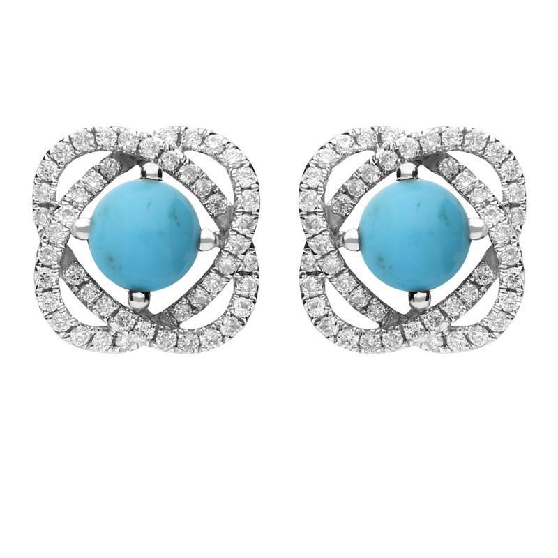 18ct White Gold Turquoise 0.31ct Diamond Swirl Stud Earrings