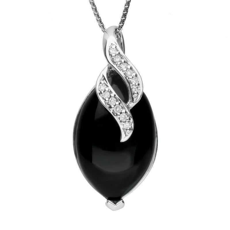 18ct White Gold Whitby Jet 0.06ct Diamond Marquise Twist Necklace - White Gold