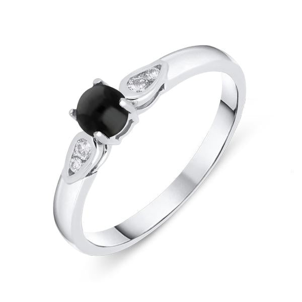 18ct White Gold Whitby Jet 0.10ct Diamond Shoulders Ring