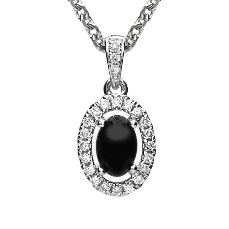 18ct White Gold Whitby Jet 0.09ct Diamond Oval Necklace - White Gold
