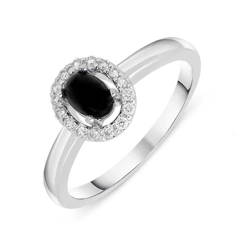 18ct White Gold Whitby Jet 0.12ct Diamond Cluster Ring