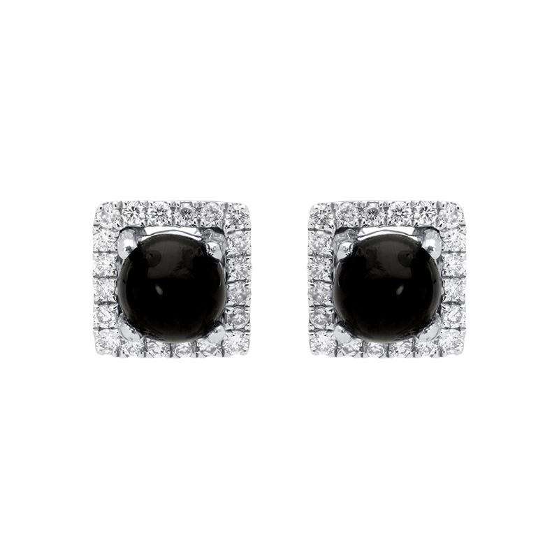 18ct White Gold Whitby Jet 0.13ct Diamond Square Stud Earrings