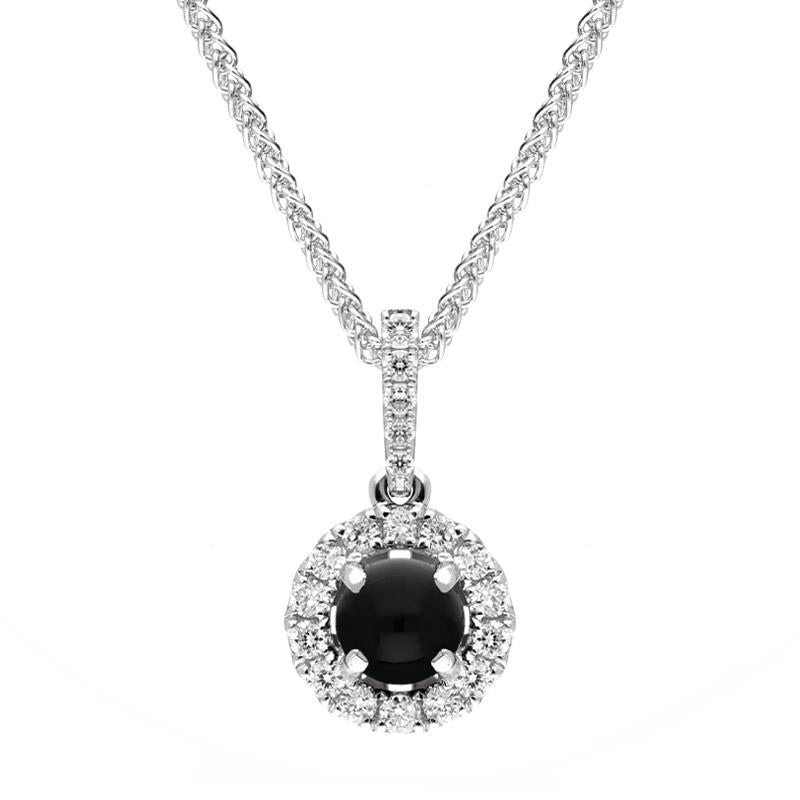 18ct White Gold Whitby Jet 0.14ct Diamond Round Necklace