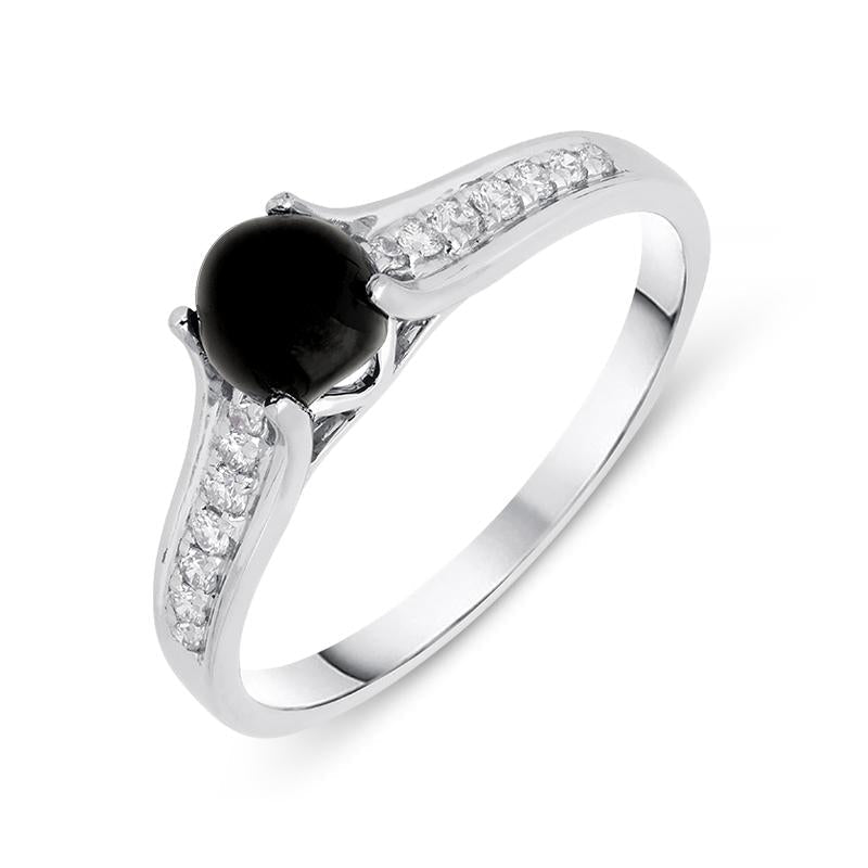 18ct White Gold Whitby Jet 0.15ct Diamond Shoulders Ring