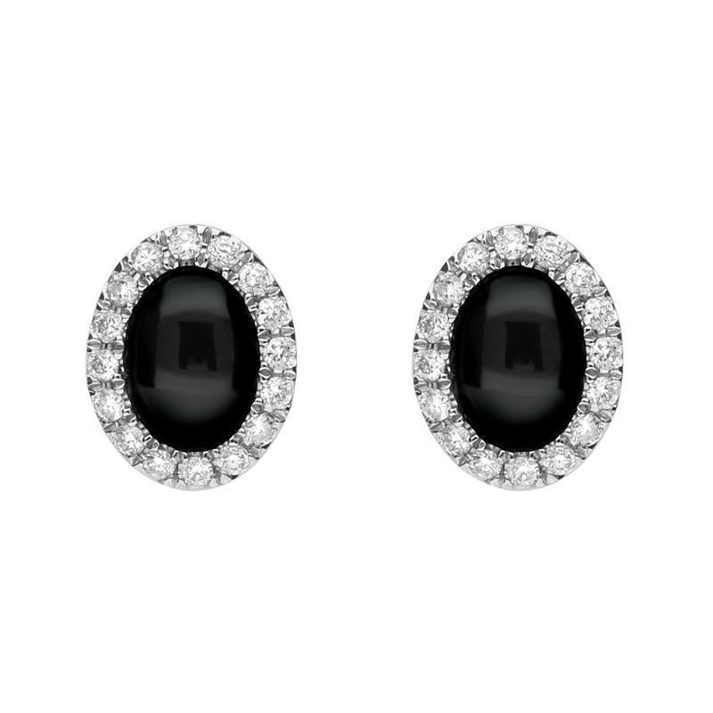 18ct White Gold Whitby Jet 0.20ct Diamond Oval Open Hearts Stud Earrings - White Gold
