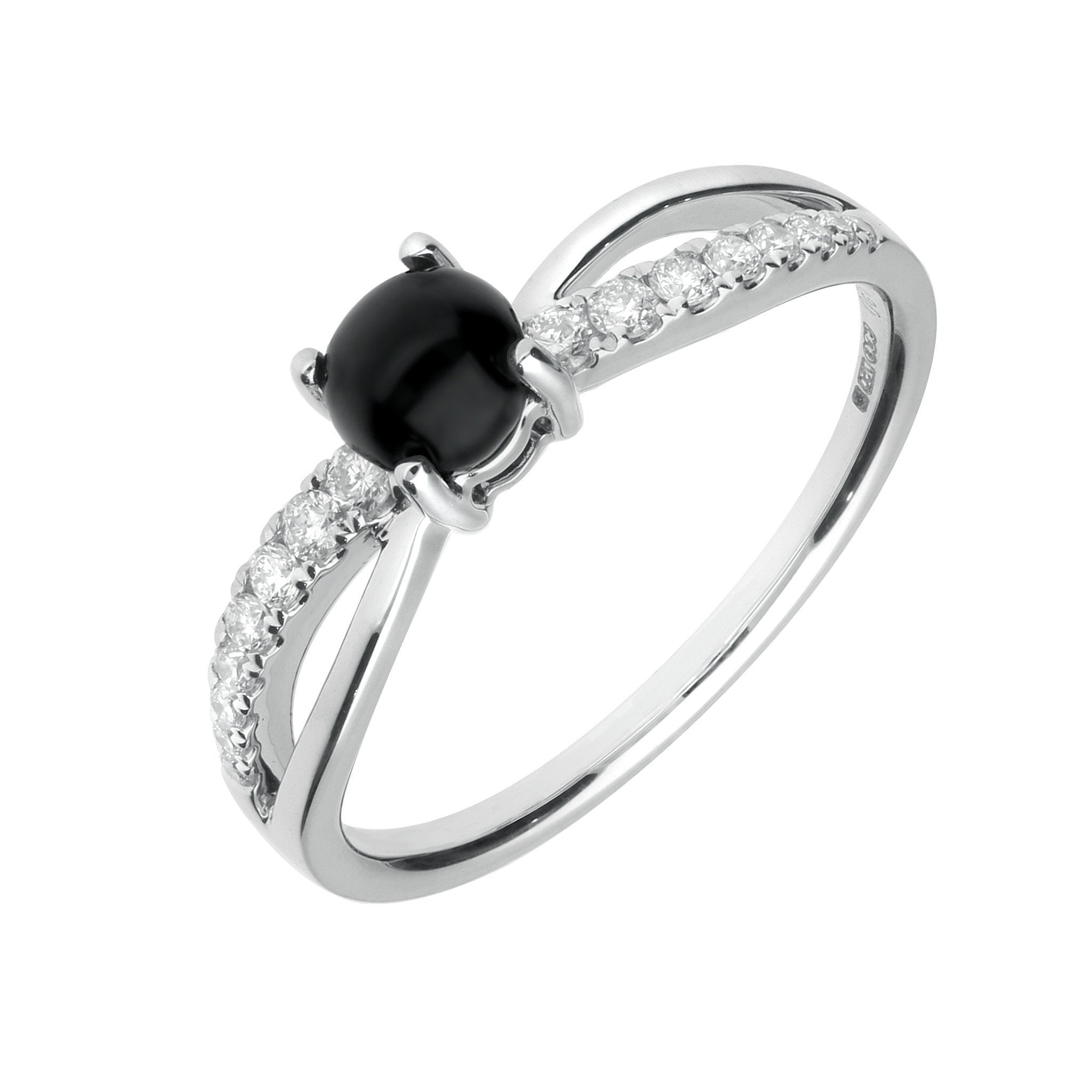 18ct White Gold Whitby Jet and 0.20ct Diamond Round Split Shoulder Ring