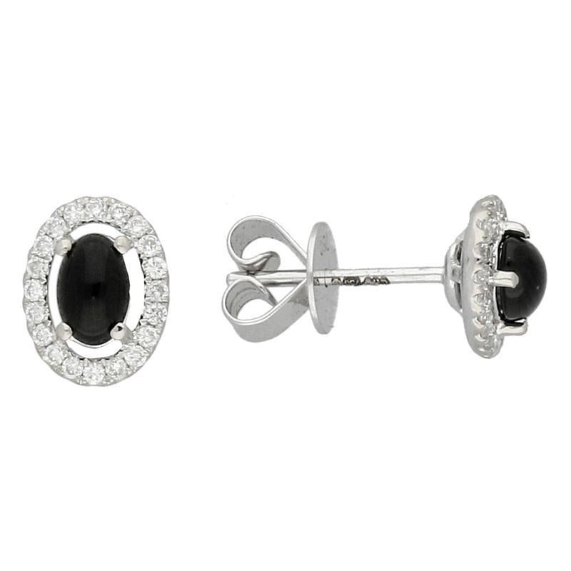 18ct White Gold Whitby Jet 0.23ct Diamond Oval Shape Stud Earrings