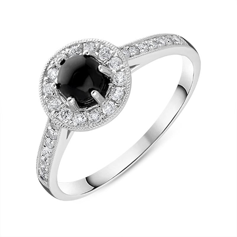 18ct White Gold Whitby Jet 0.23ct Diamond Round Cluster Ring - White Gold