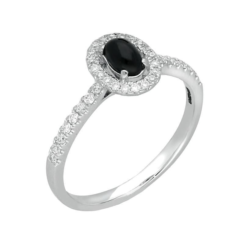 18ct White Gold Whitby Jet 0.24ct Diamond Claw Set Oval Centre Ring - K