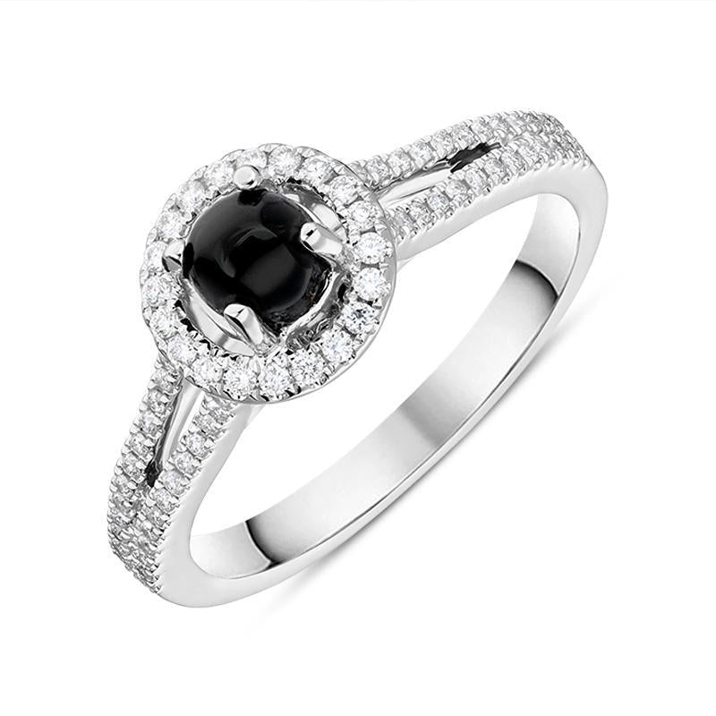 18ct White Gold Whitby Jet 0.24ct Diamond Round Split Shank Ring