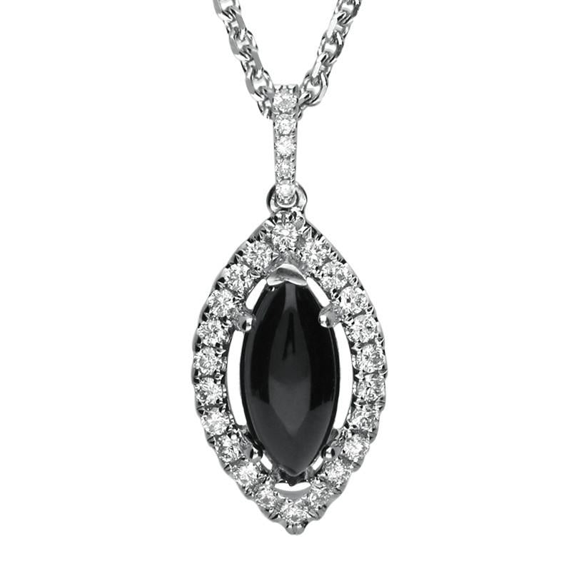 18ct White Gold Whitby Jet 0.26ct Diamond Marquise Necklace - White Gold