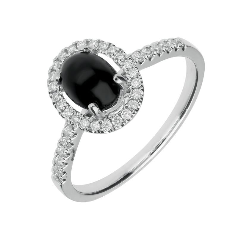 18ct White Gold Whitby Jet 0.26ct Diamond Oval Ring - White Gold