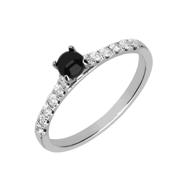 18ct White Gold Whitby Jet 0.27ct Diamond Shoulder Ring - Option1 Value White Gold