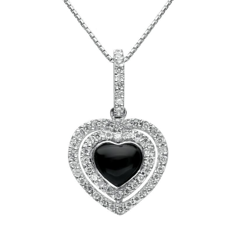 18ct White Gold Whitby Jet 0.30ct Diamond Heart Necklace - White Gold