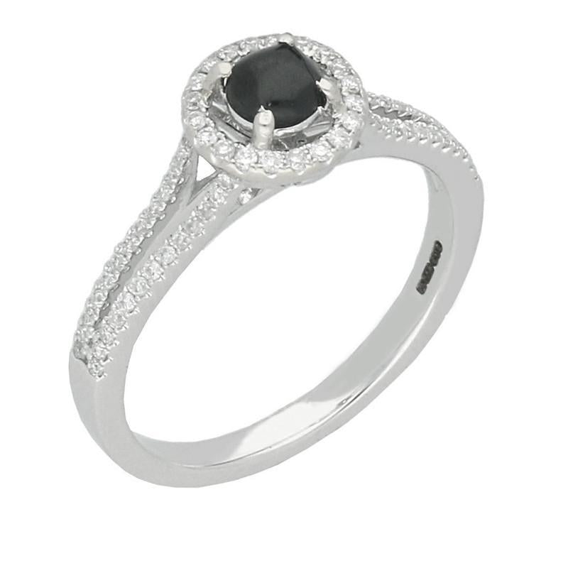 18ct White Gold Whitby Jet 0.31ct Diamond Round Split Shank Ring - White Gold