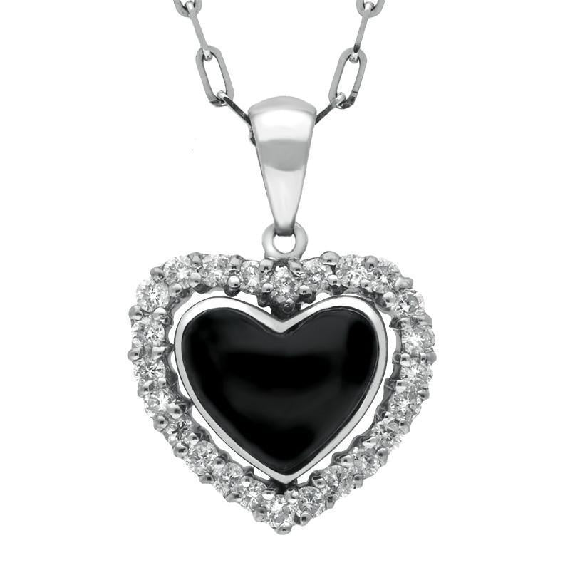 18ct White Gold Whitby Jet 0.34ct Diamond Heart Shaped Necklace - White Gold