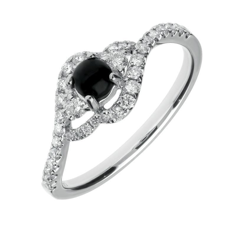 18ct White Gold Whitby Jet 0.34ct Diamond Round Cross Over Ring - White Gold