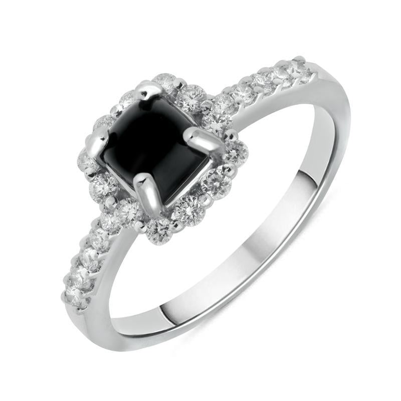 18ct White Gold Whitby Jet 0.35ct Diamond Cushion Top Ring