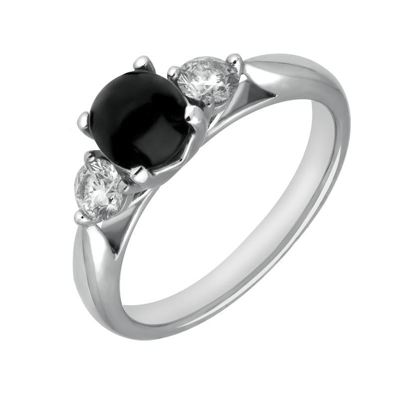 18ct White Gold Whitby Jet 0.36ct Diamond Round Claw Set Ring