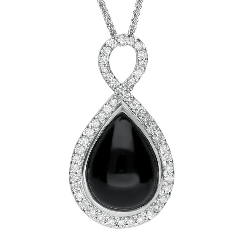 18ct White Gold Whitby Jet 0.38ct Diamond Open Twisted Loop Necklace - White Gold