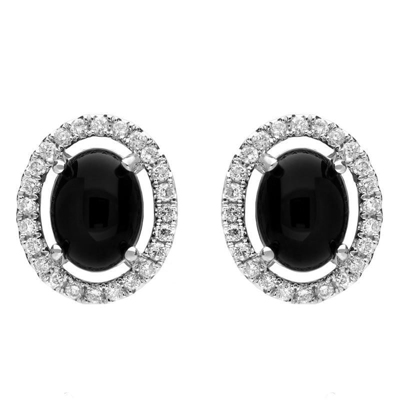 18ct White Gold Whitby Jet 0.38ct Diamond Oval Centre Stud Earrings - White Gold