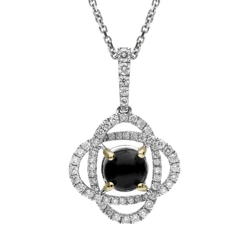 18ct White Gold Whitby Jet 0.40ct Diamond Necklace - Option1 Value White Gold