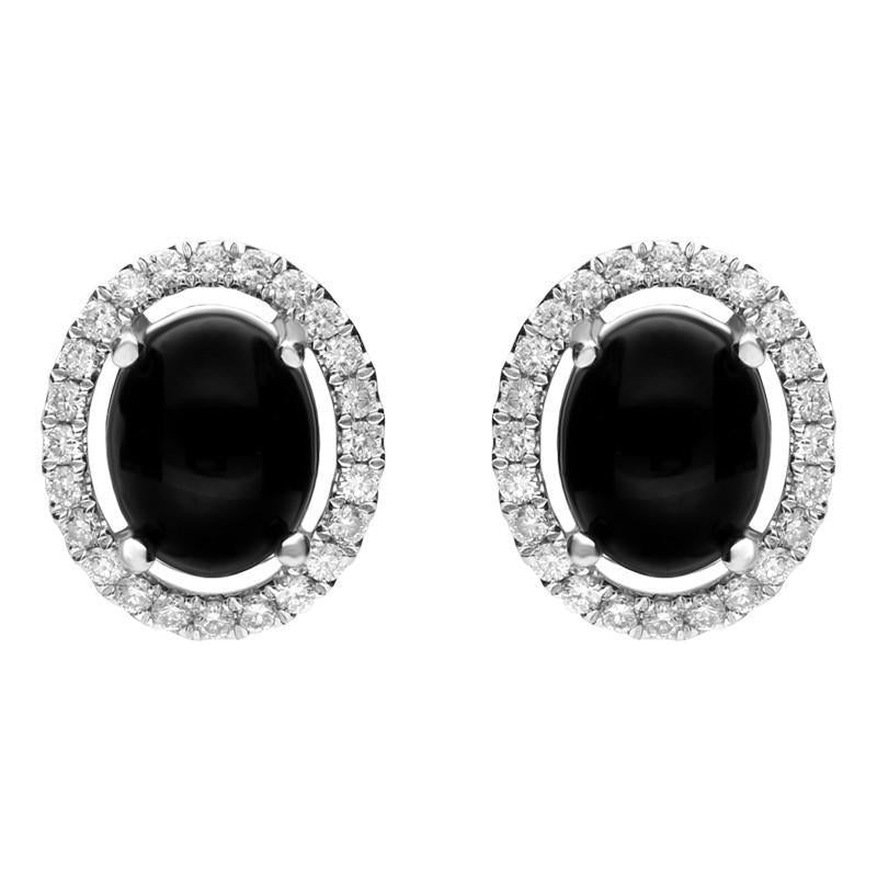 18ct White Gold Whitby Jet 0.51ct Diamond Oval Stud Earrings