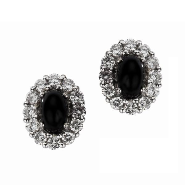 18ct White Gold Whitby Jet 0.55ct Diamond Oval Cluster Stud Earrings - White Gold