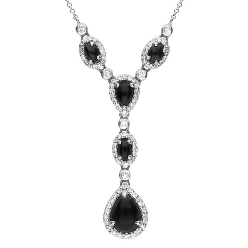 18ct White Gold Whitby Jet 0.59ct Diamond Pear & Oval Necklace - White Gold